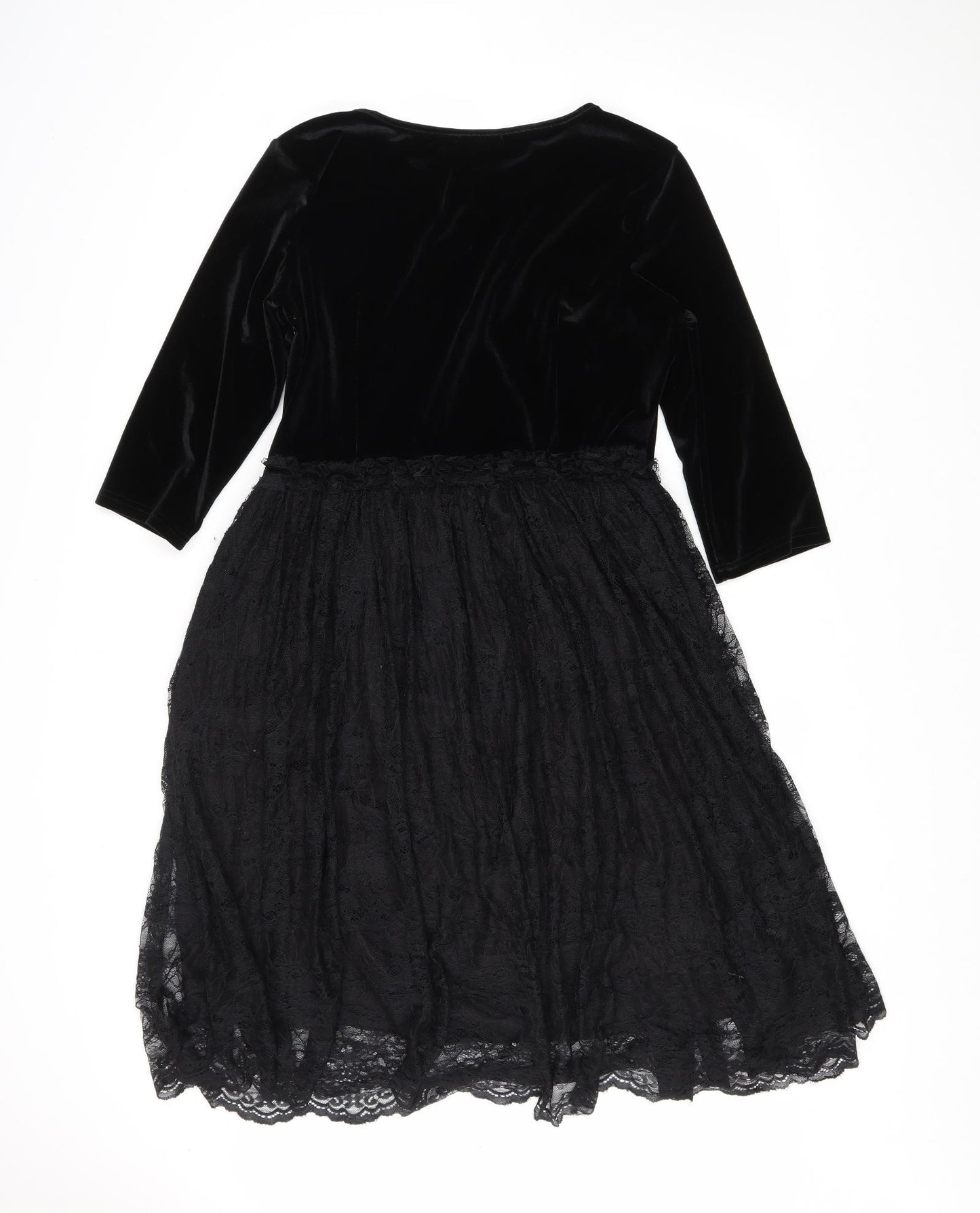 Fever Womens Black Polyester Fit & Flare Size 16 Scoop Neck Zip - Lace skirt