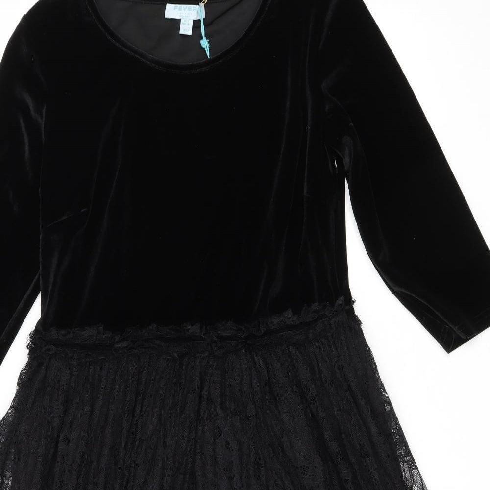 Fever Womens Black Polyester Fit & Flare Size 16 Scoop Neck Zip - Lace skirt