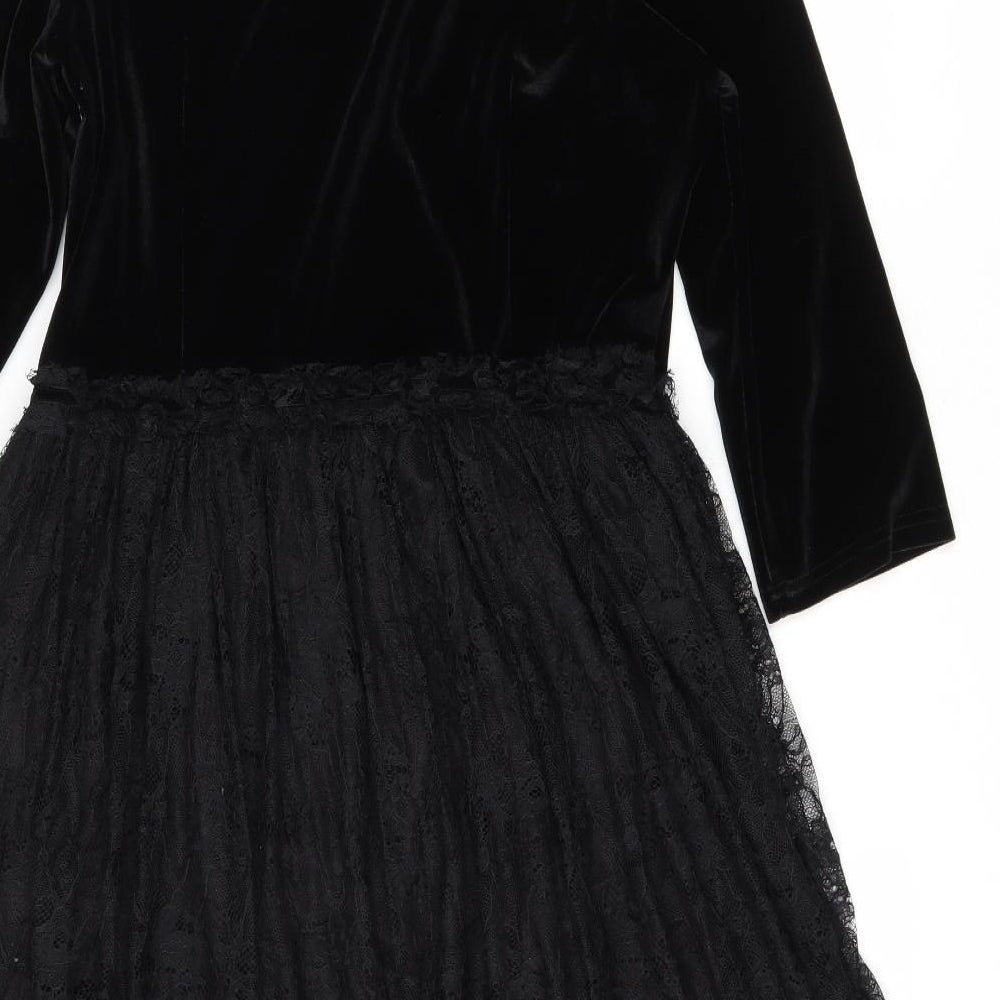 Fever Womens Black Polyester Fit & Flare Size 16 Scoop Neck Zip - Lace skirt
