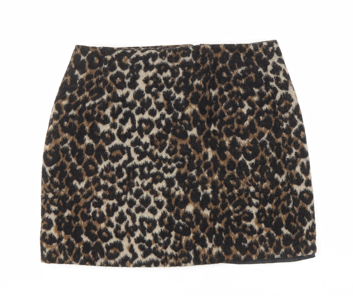 Miss Selfridge Womens Brown Animal Print Polyester A-Line Skirt Size 12 Zip - Leopard Print