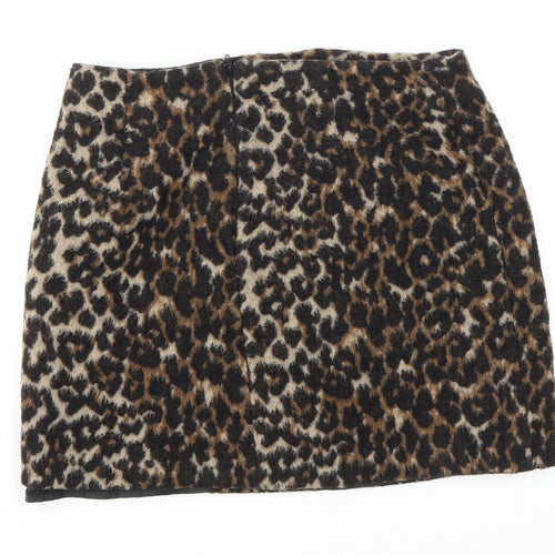 Miss Selfridge Womens Brown Animal Print Polyester A-Line Skirt Size 12 Zip - Leopard Print