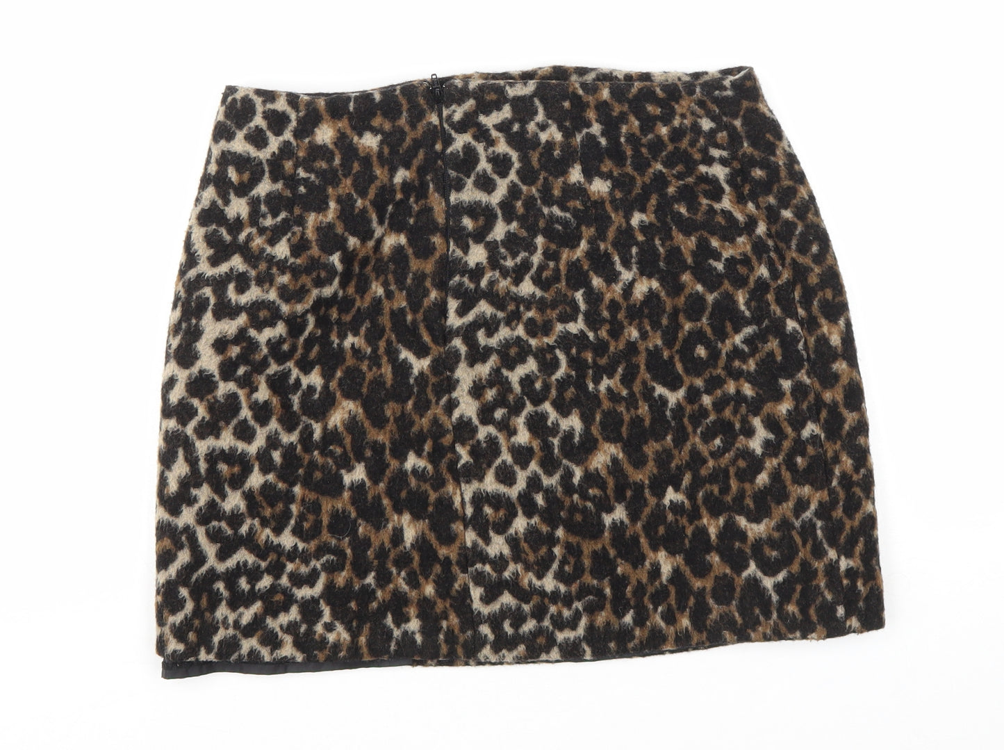 Miss Selfridge Womens Brown Animal Print Polyester A-Line Skirt Size 12 Zip - Leopard Print