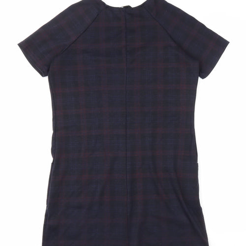 New Look Womens Blue Plaid Polyester T-Shirt Dress Size 12 Round Neck Pullover