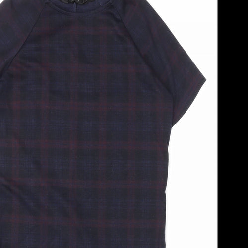 New Look Womens Blue Plaid Polyester T-Shirt Dress Size 12 Round Neck Pullover