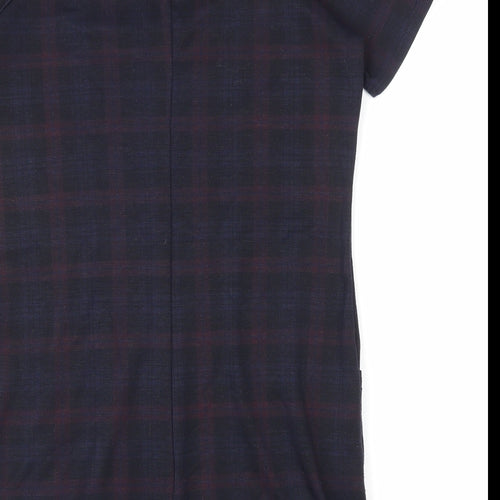 New Look Womens Blue Plaid Polyester T-Shirt Dress Size 12 Round Neck Pullover