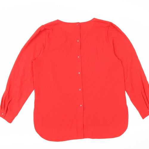 George Womens Red Polyester Basic Button-Up Size 14 Scoop Neck