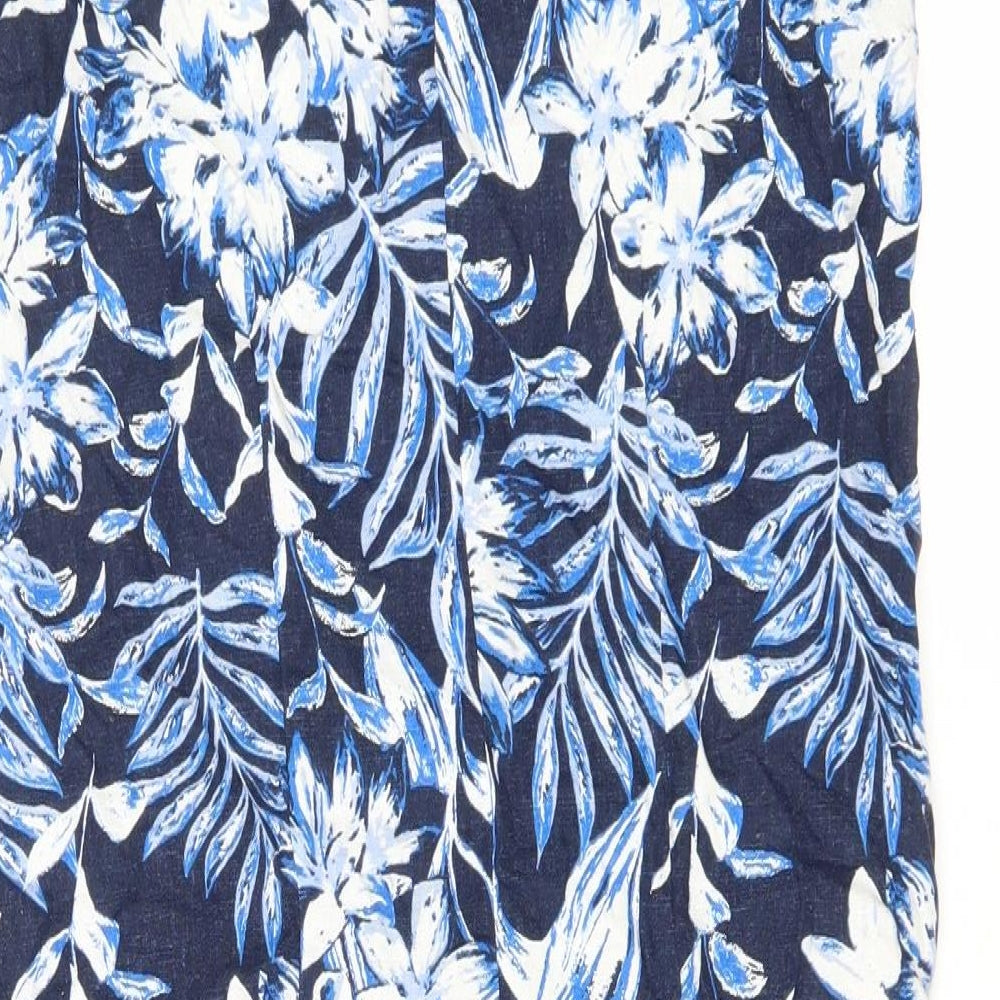 George Womens Black Floral Linen A-Line Size 10 Scoop Neck Button