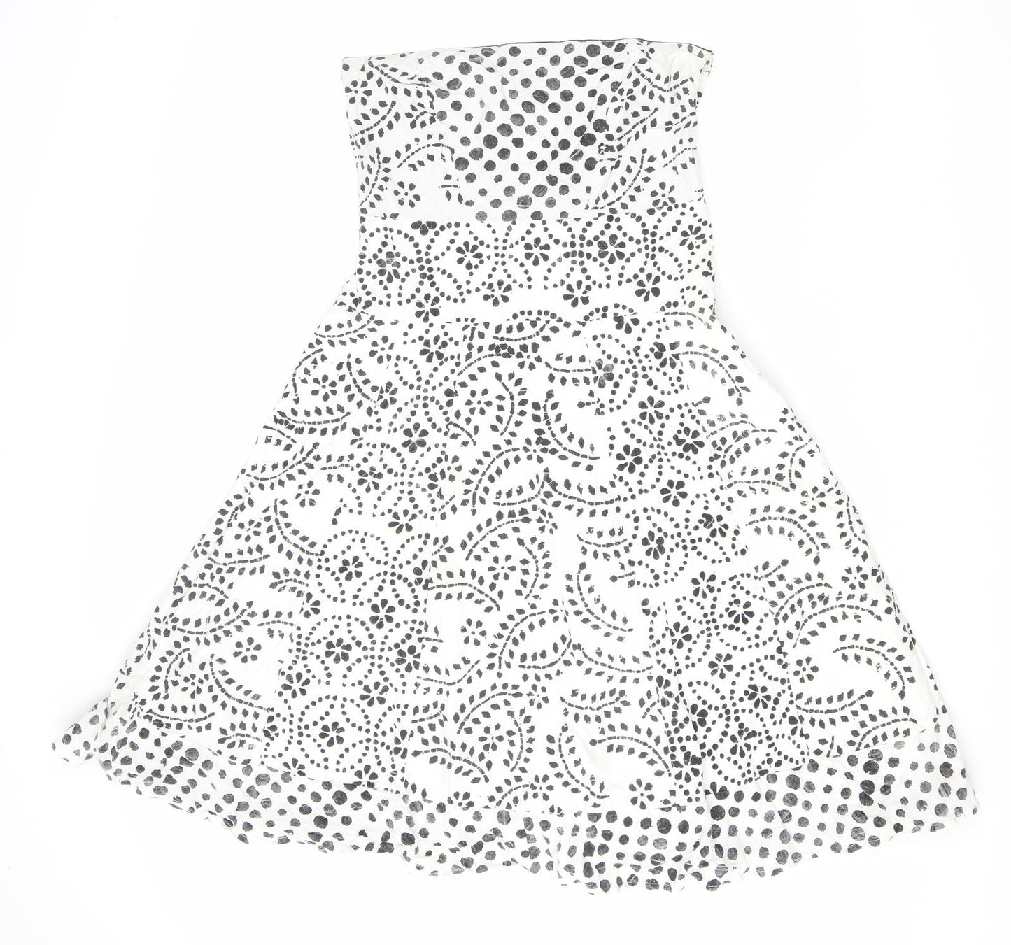 Marks and Spencer Womens White Geometric Cotton Fit & Flare Size 10 Off the Shoulder Zip