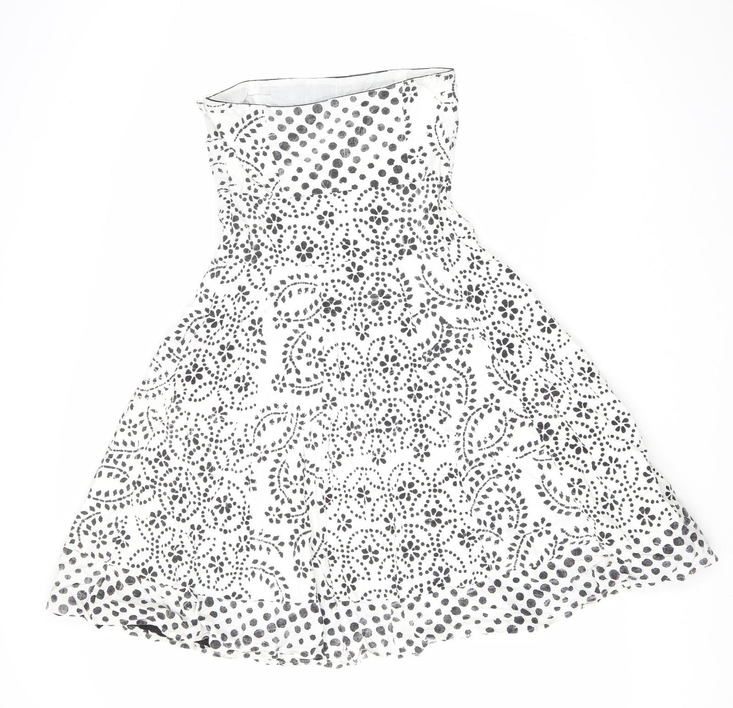 Marks and Spencer Womens White Geometric Cotton Fit & Flare Size 10 Off the Shoulder Zip