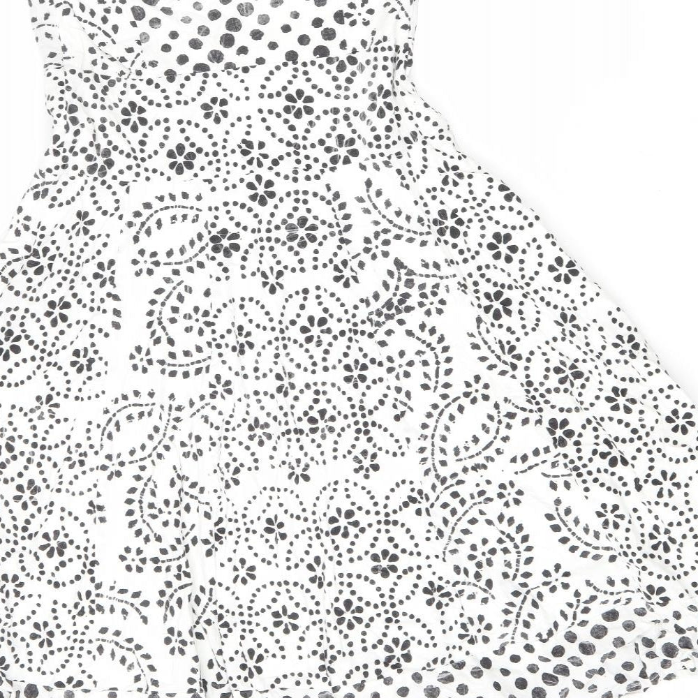 Marks and Spencer Womens White Geometric Cotton Fit & Flare Size 10 Off the Shoulder Zip