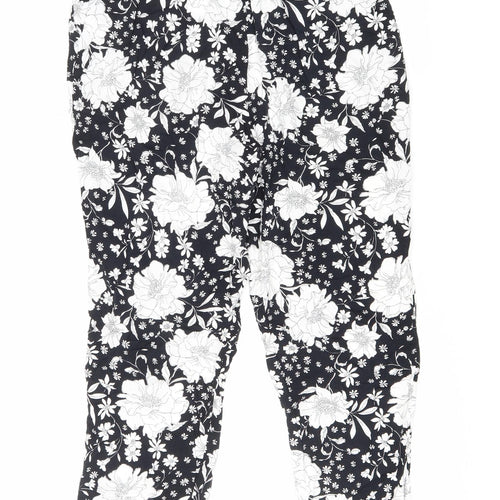 F&F Womens Black Floral Viscose Trousers Size 14 L26 in Regular Drawstring