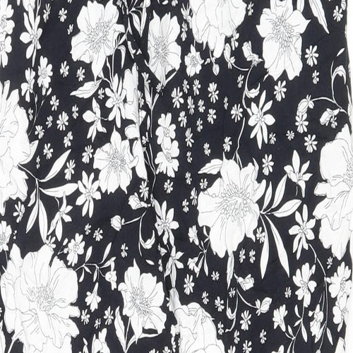 F&F Womens Black Floral Viscose Trousers Size 14 L26 in Regular Drawstring