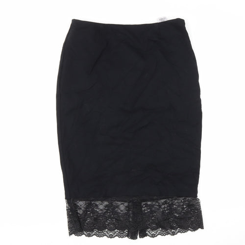 Marks and Spencer Womens Black Polyester Straight & Pencil Skirt Size 12 Zip - Lace Trim