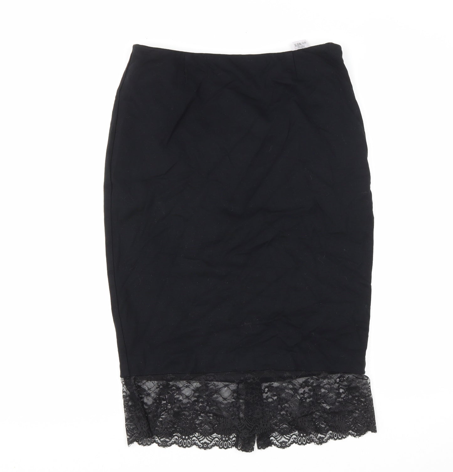 Marks and Spencer Womens Black Polyester Straight & Pencil Skirt Size 12 Zip - Lace Trim