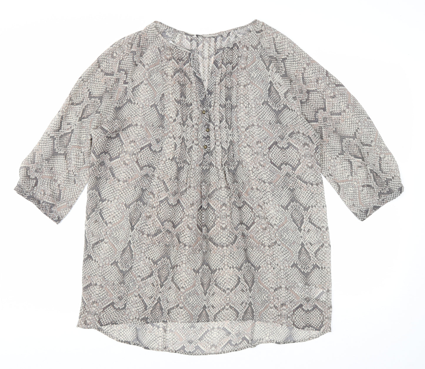 Marks and Spencer Womens Brown Animal Print Polyester Basic Blouse Size 16 V-Neck