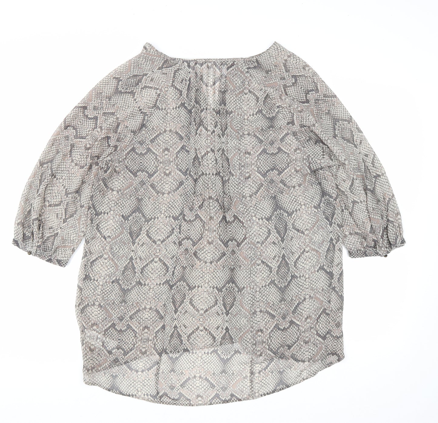 Marks and Spencer Womens Brown Animal Print Polyester Basic Blouse Size 16 V-Neck
