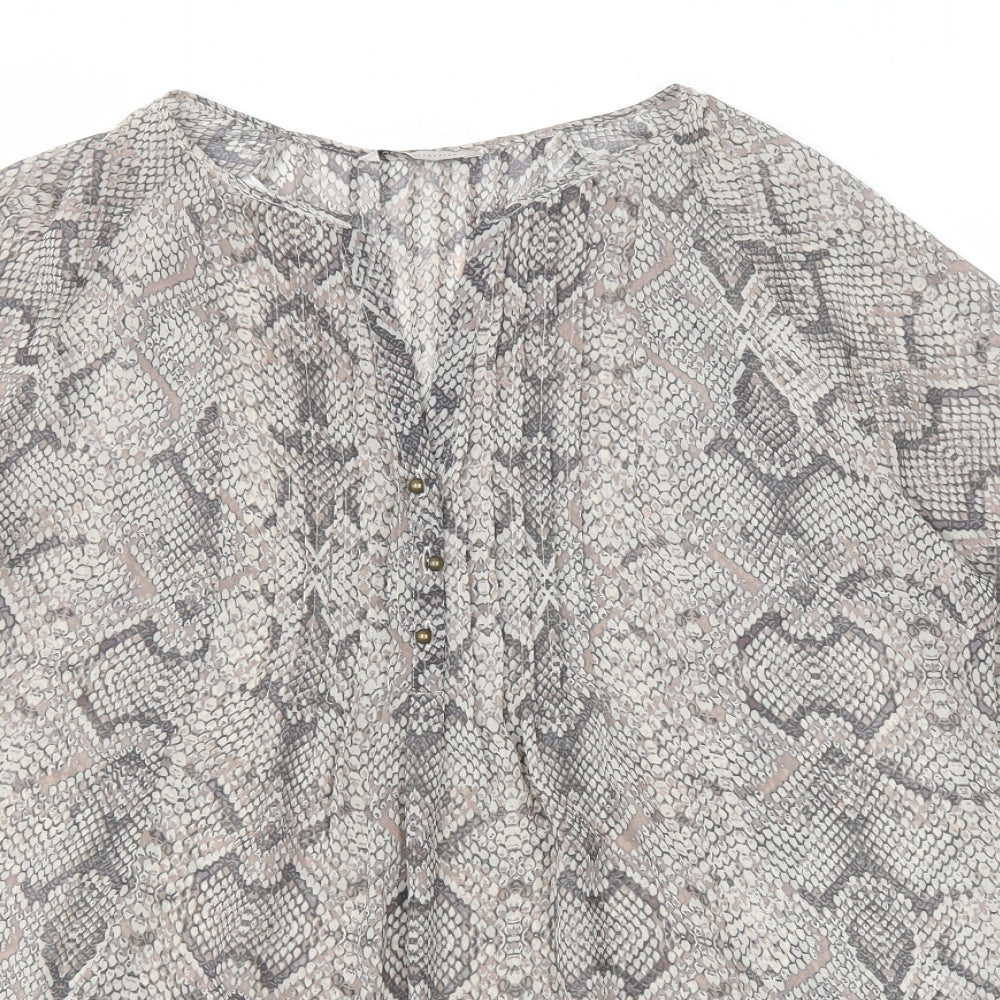 Marks and Spencer Womens Brown Animal Print Polyester Basic Blouse Size 16 V-Neck