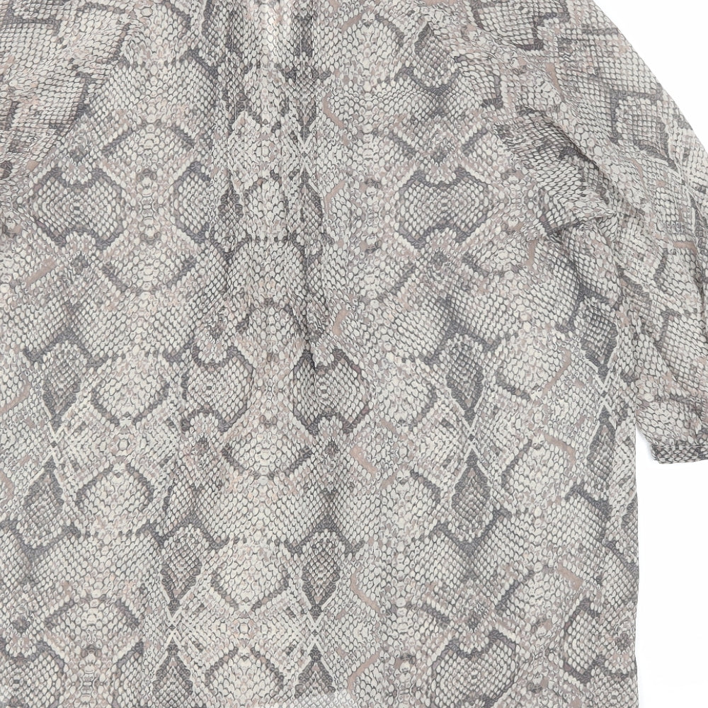 Marks and Spencer Womens Brown Animal Print Polyester Basic Blouse Size 16 V-Neck