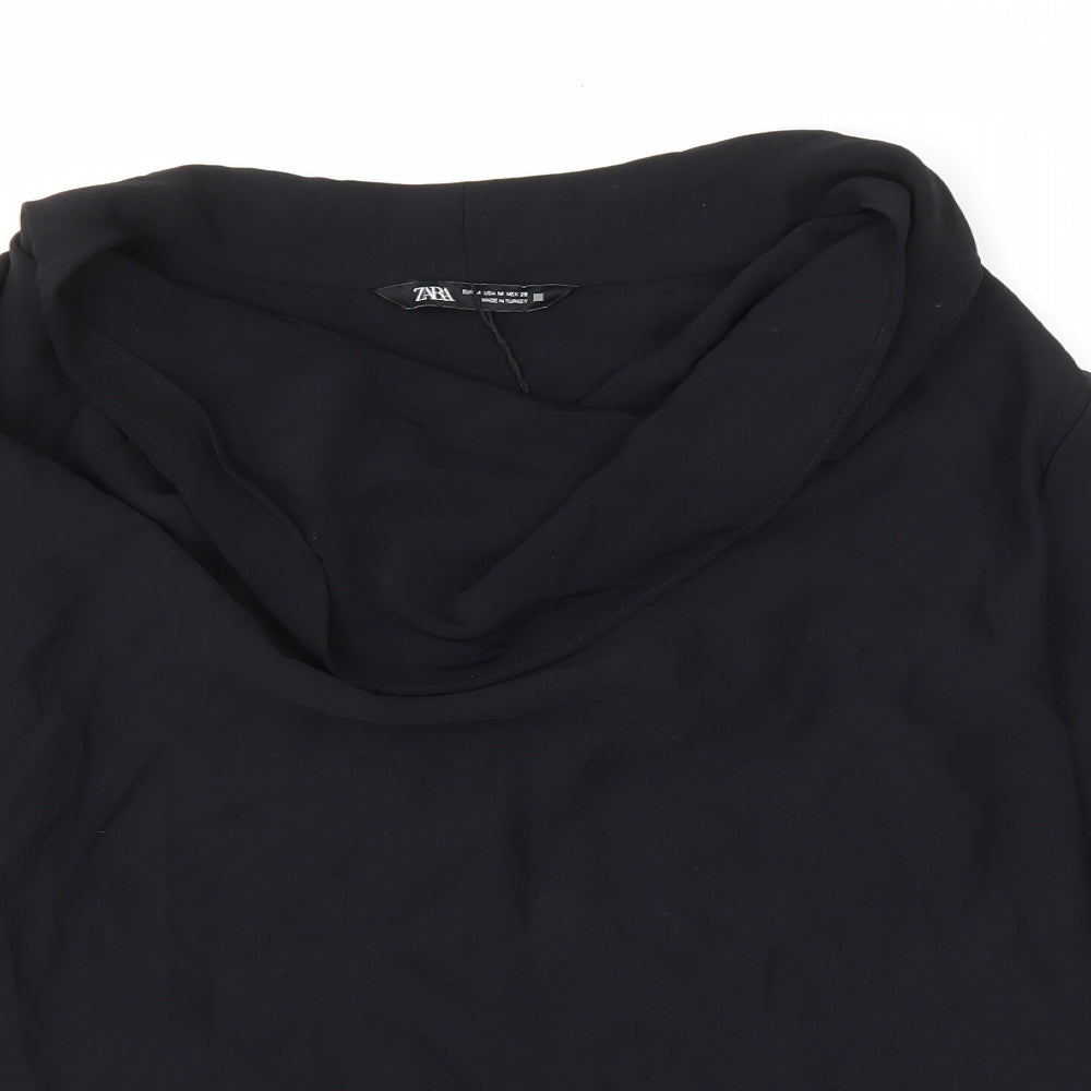 Zara Womens Black Polyester Basic Blouse Size 12 Collared