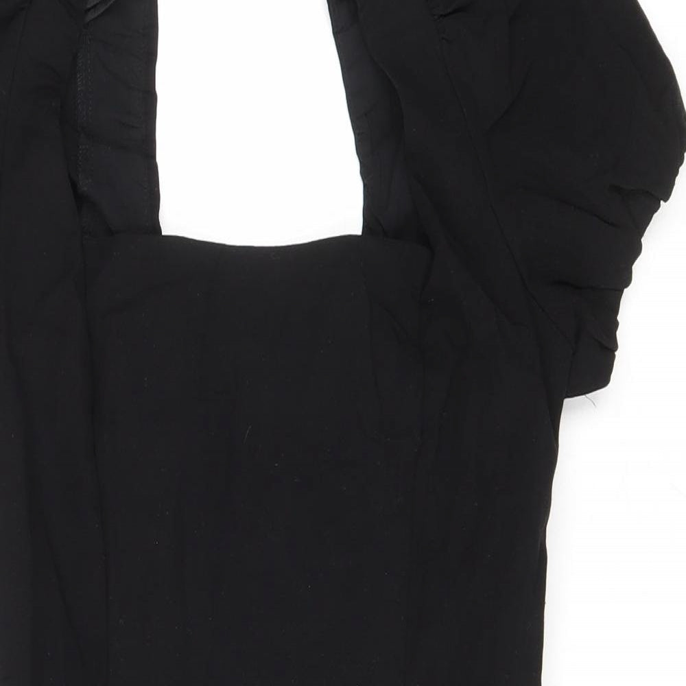 Zara Womens Black Cotton Skater Dress Size S Square Neck Zip - Lace up detail