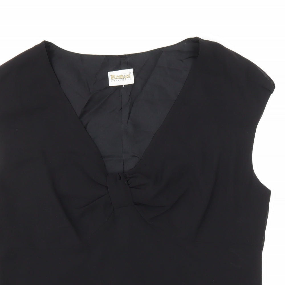 Roman Womens Black Polyester Basic Blouse Size 16 V-Neck