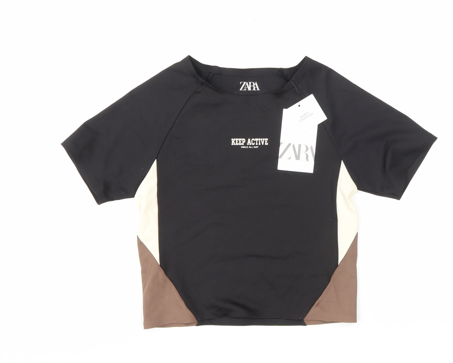 Zara Girls Multicoloured Colourblock Polyester Basic T-Shirt Size 13-14 Years Round Neck Pullover - Keep Active