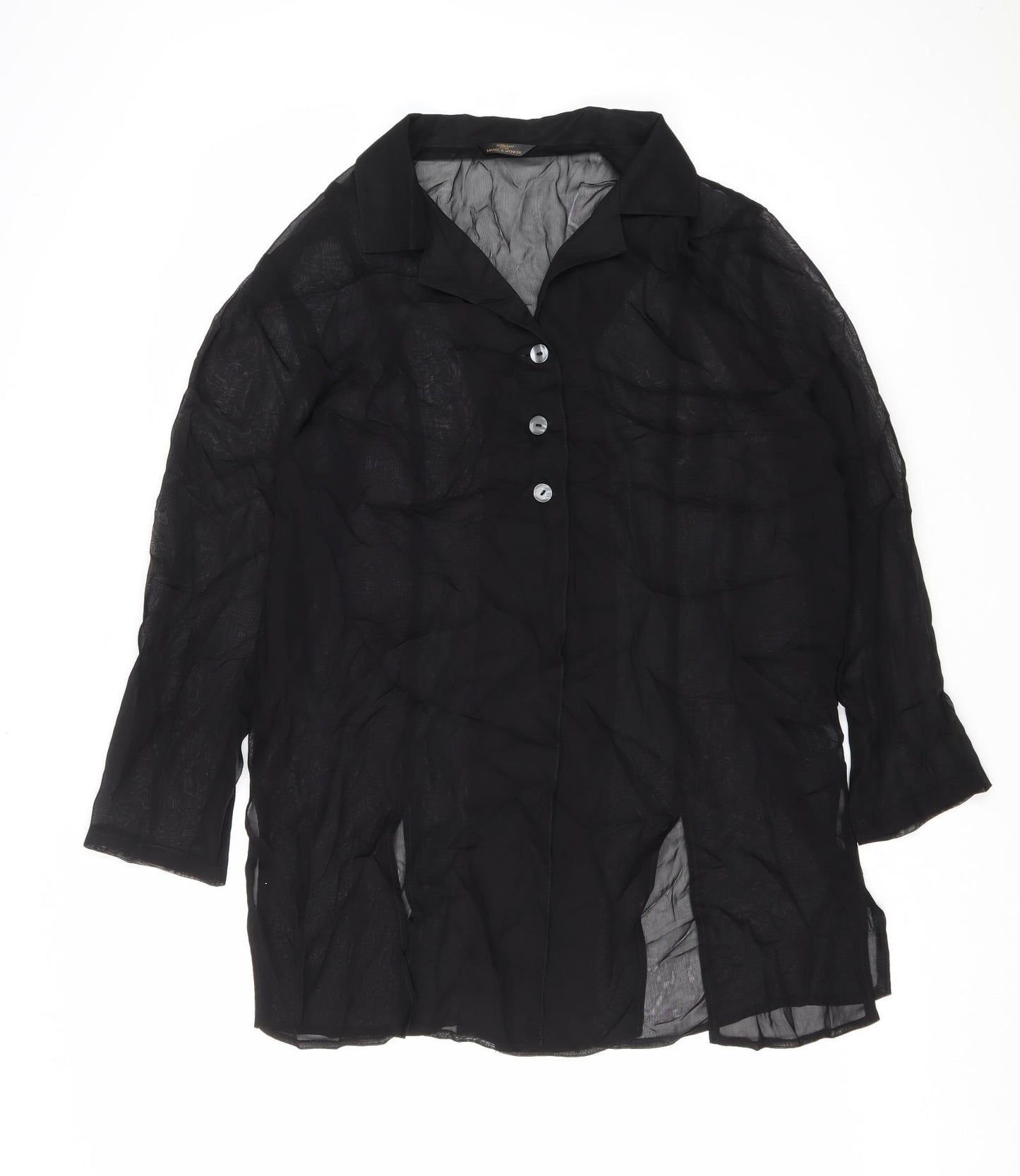 Marks and Spencer Womens Black Viscose Tunic Button-Up Size 20 Collared