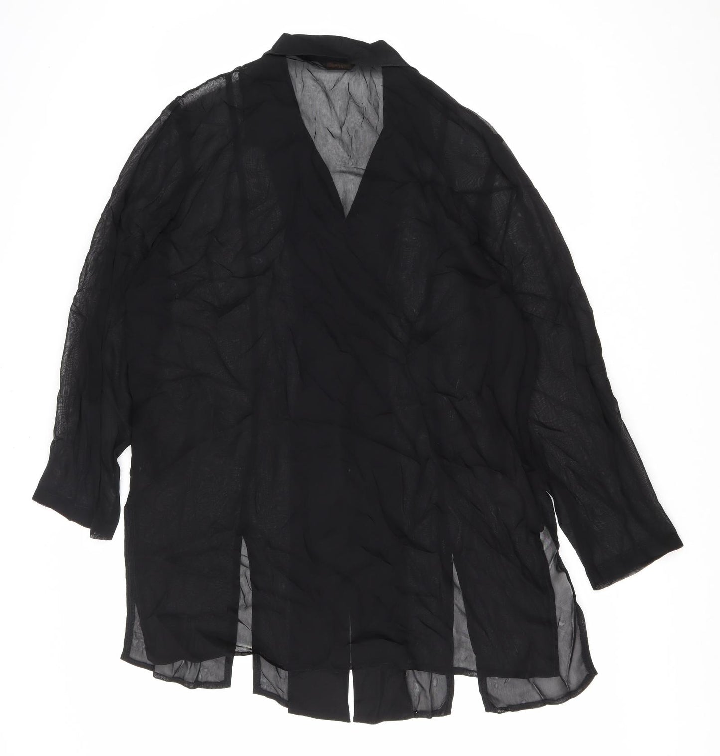 Marks and Spencer Womens Black Viscose Tunic Button-Up Size 20 Collared
