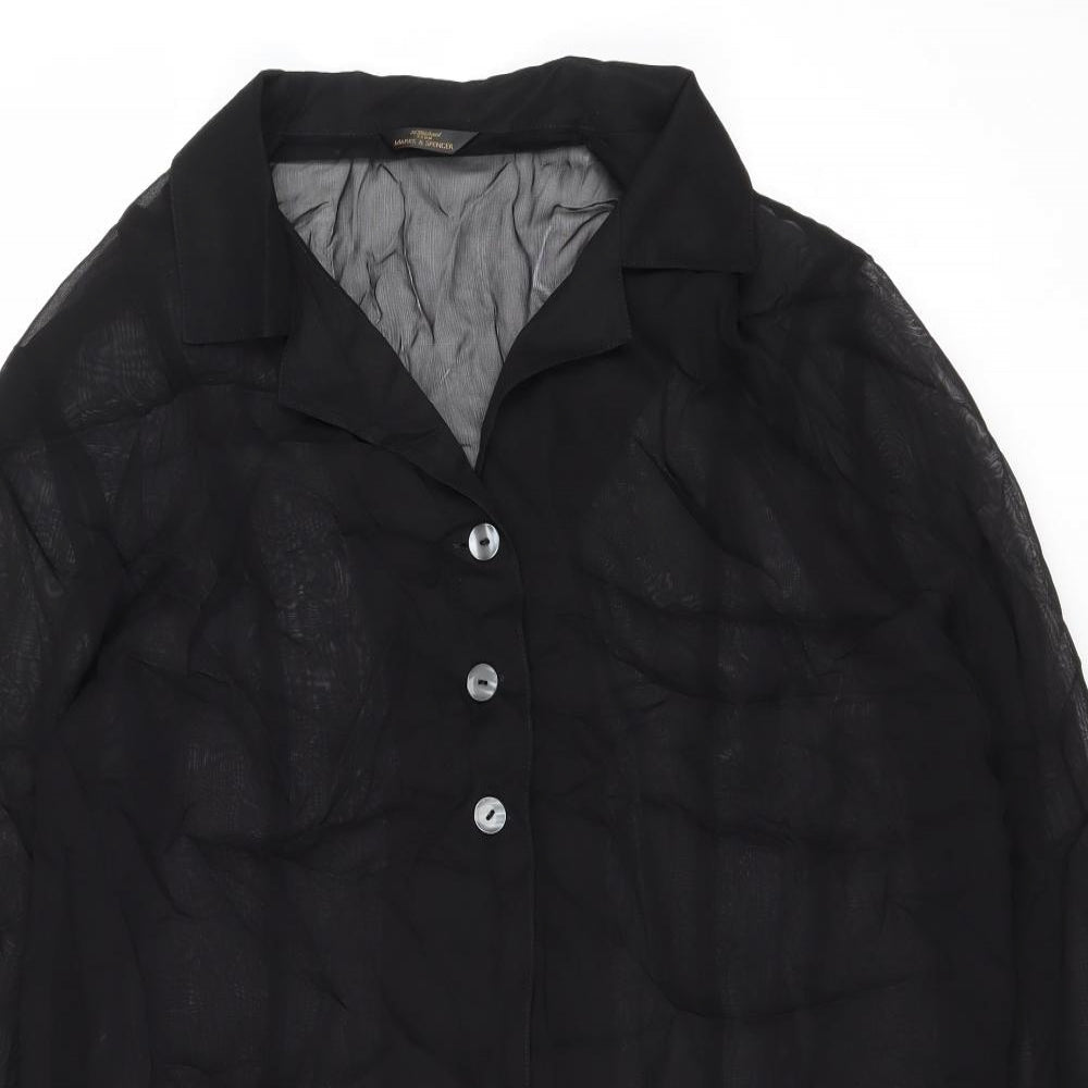Marks and Spencer Womens Black Viscose Tunic Button-Up Size 20 Collared