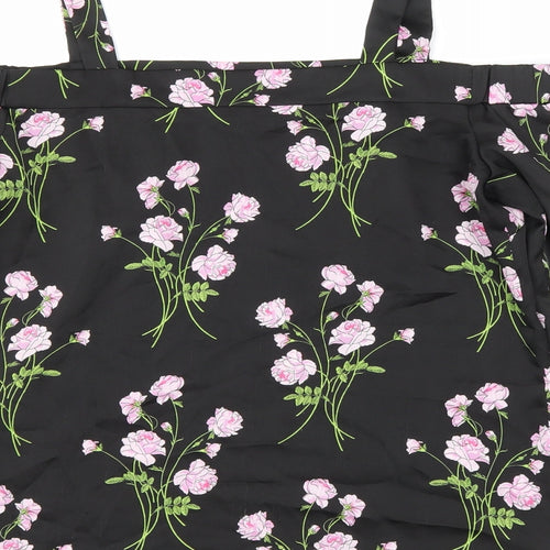 Warehouse Womens Black Floral Polyester Basic Blouse Size 10 Off the Shoulder - Cold Shoulder