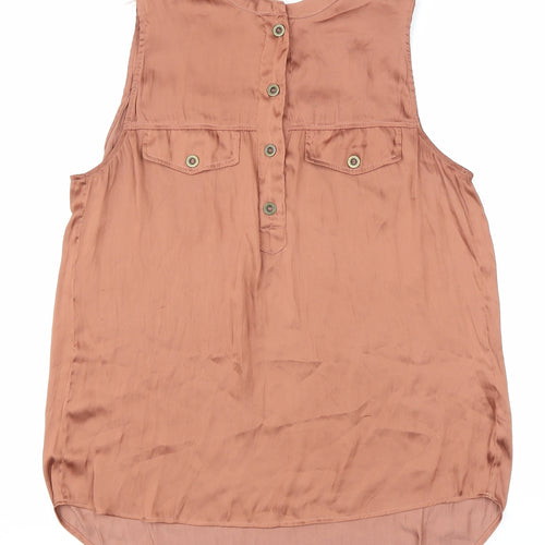 H&M Womens Brown Polyester Basic Blouse Size 8 Round Neck