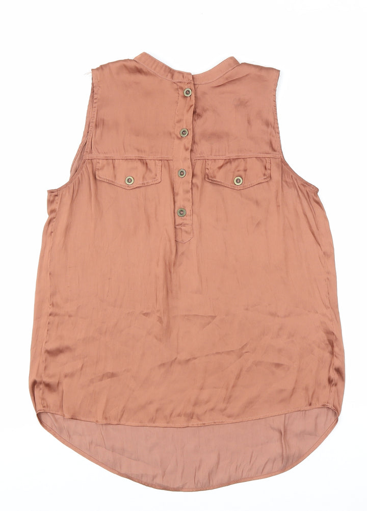 H&M Womens Brown Polyester Basic Blouse Size 8 Round Neck