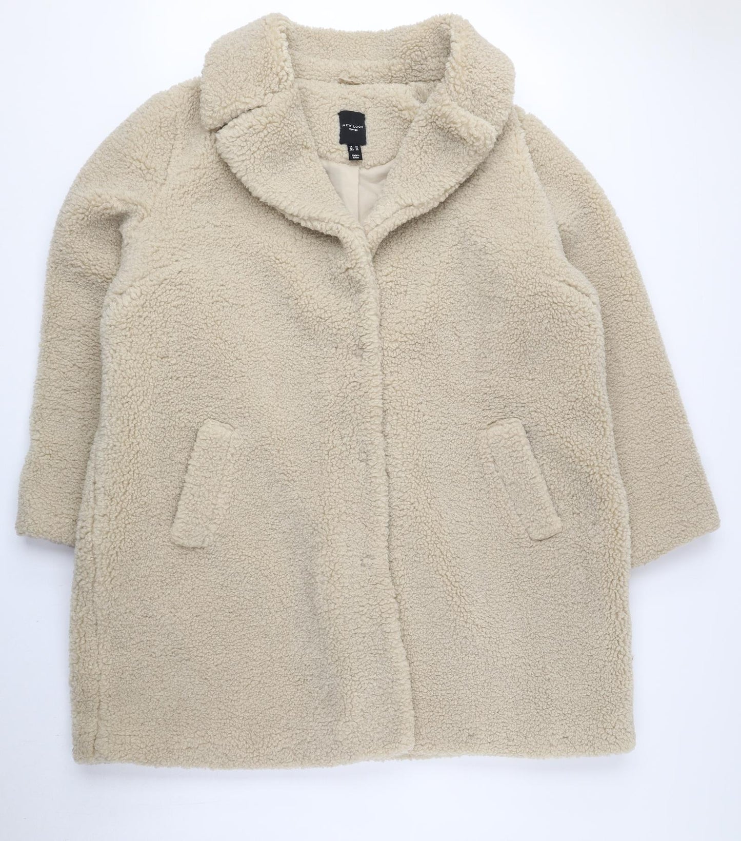 New Look Womens Beige Overcoat Coat Size 24 Snap - Curves