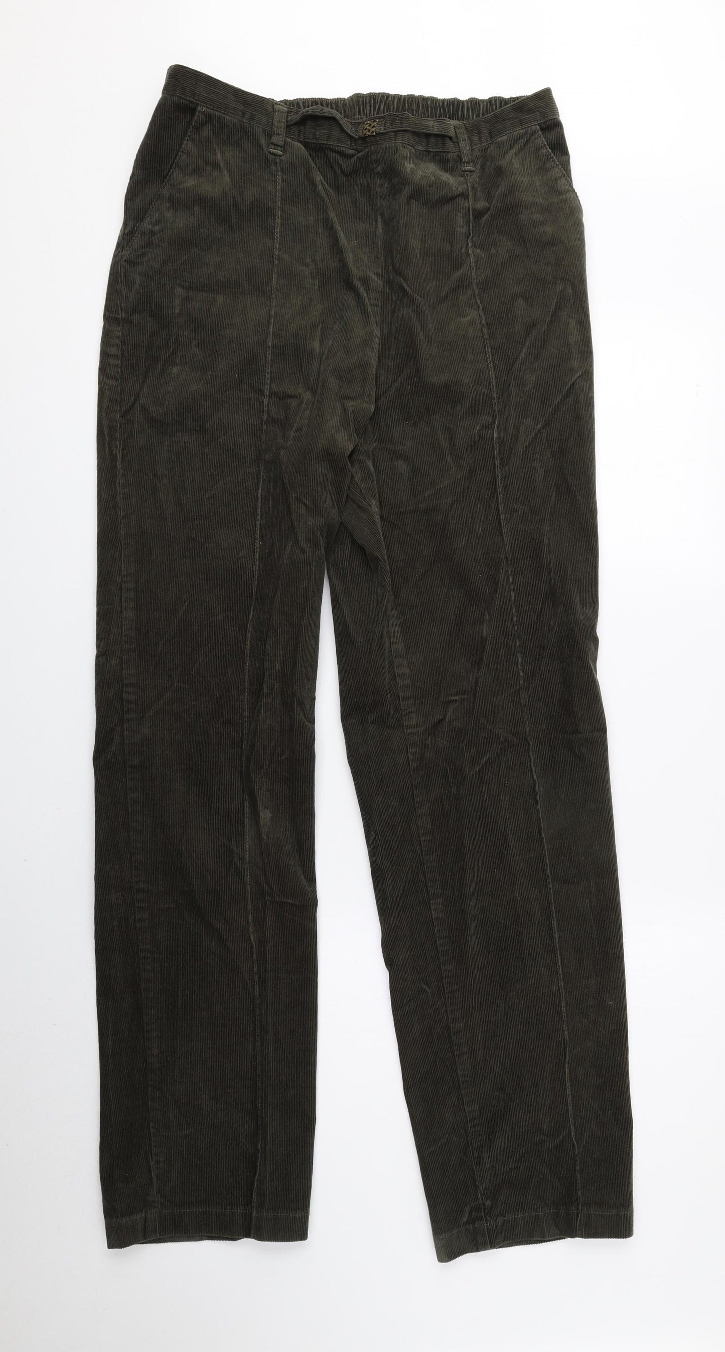 Marks and Spencer Womens Green Cotton Trousers Size 12 L30 in Regular