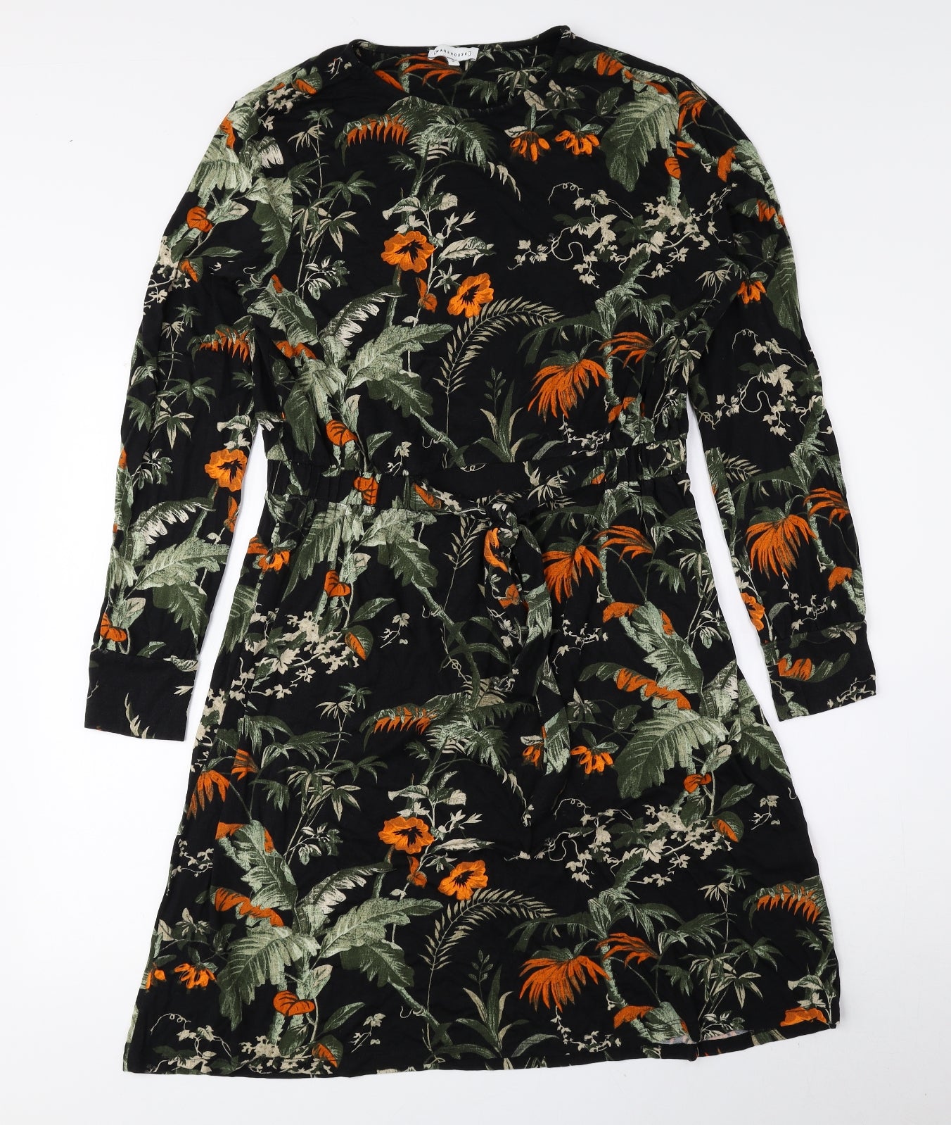 Warehouse Womens Multicoloured Floral Viscose T-Shirt Dress Size 16 Round Neck Pullover - Tie String