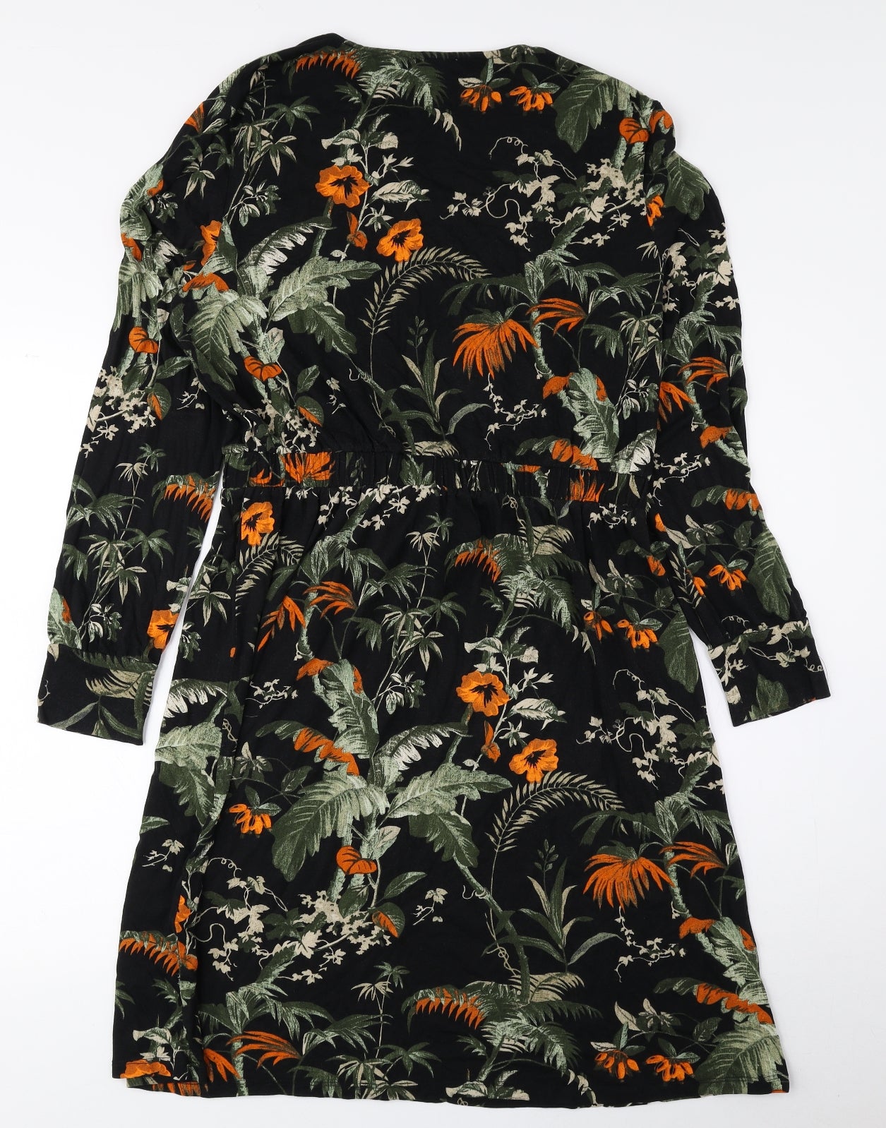 Warehouse Womens Multicoloured Floral Viscose T-Shirt Dress Size 16 Round Neck Pullover - Tie String