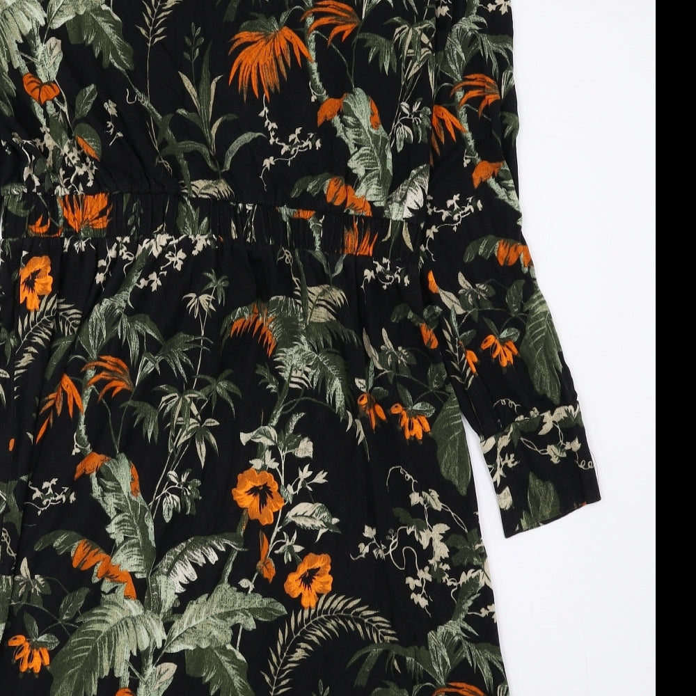 Warehouse Womens Multicoloured Floral Viscose T-Shirt Dress Size 16 Round Neck Pullover - Tie String