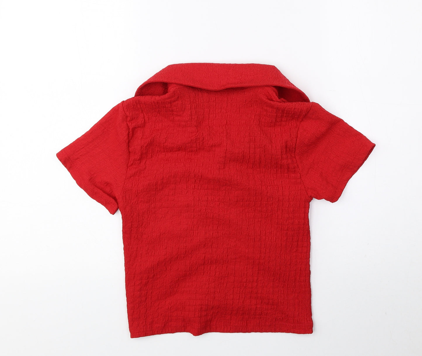 Select Womens Red Polyester Basic Blouse Size S Collared - Ruched
