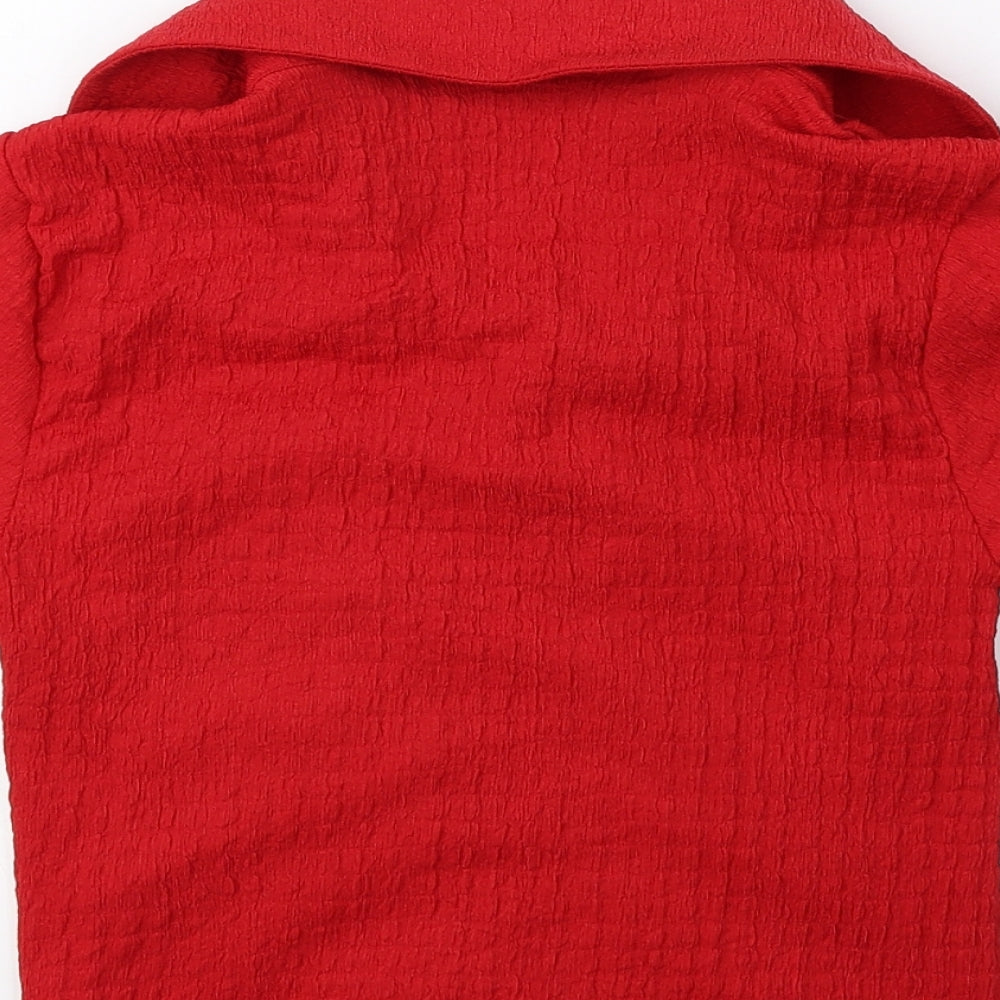 Select Womens Red Polyester Basic Blouse Size S Collared - Ruched