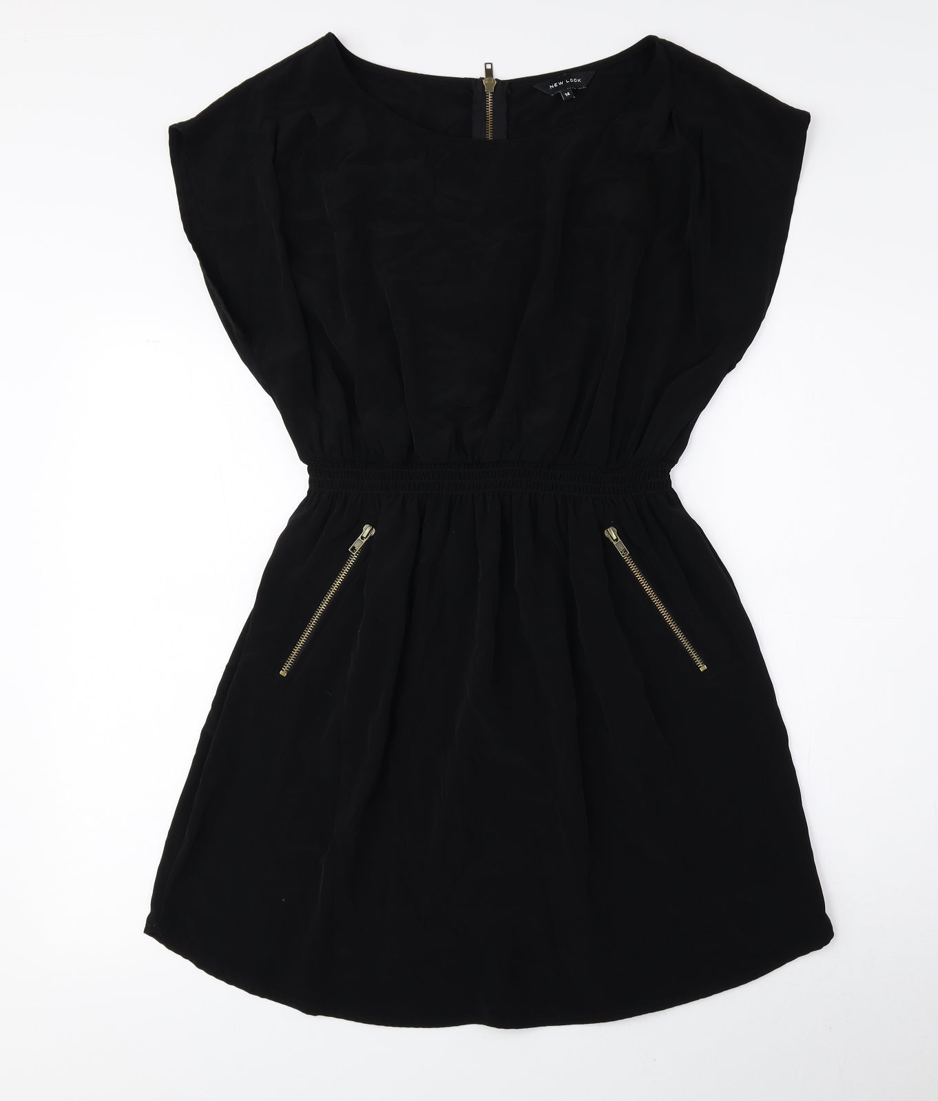 New Look Womens Black Polyester Fit & Flare Size 14 Boat Neck Zip