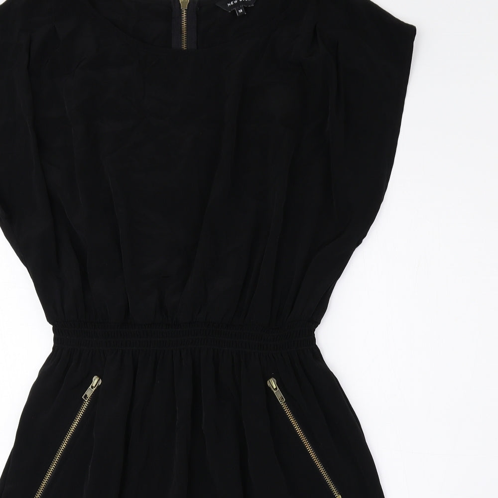 New Look Womens Black Polyester Fit & Flare Size 14 Boat Neck Zip