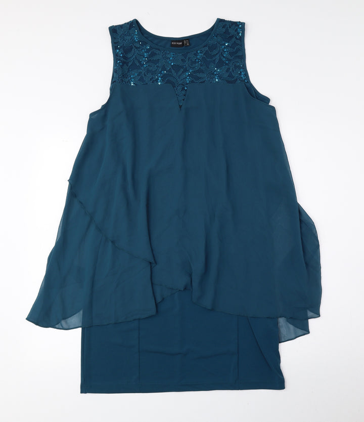 Body Flirt Womens Blue Polyester Sheath Size M Round Neck Pullover - Lace Detail