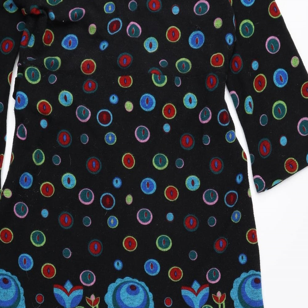 Amari Womens Multicoloured Geometric Acrylic A-Line Size M V-Neck Pullover - Tie String
