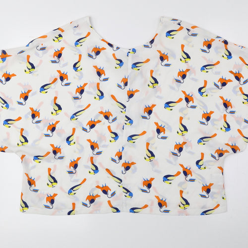 Anna Smith Womens Multicoloured Geometric Polyester Basic Blouse Size 10 Round Neck - Back Scoop