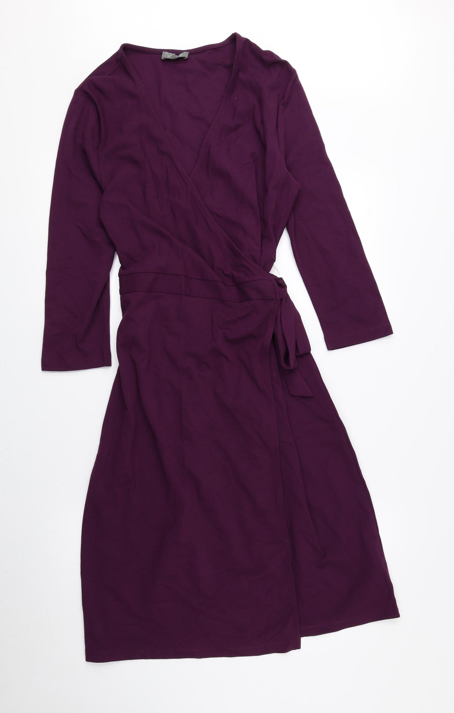 Jaeger Womens Purple Viscose Wrap Dress Size 10 V-Neck Tie