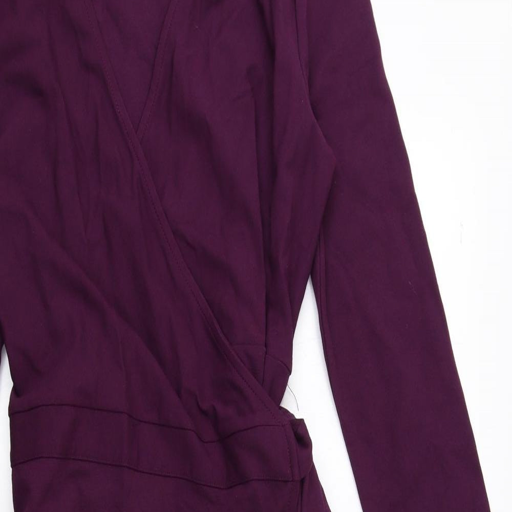 Jaeger Womens Purple Viscose Wrap Dress Size 10 V-Neck Tie