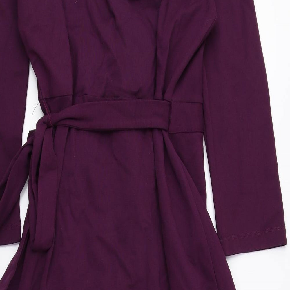 Jaeger Womens Purple Viscose Wrap Dress Size 10 V-Neck Tie