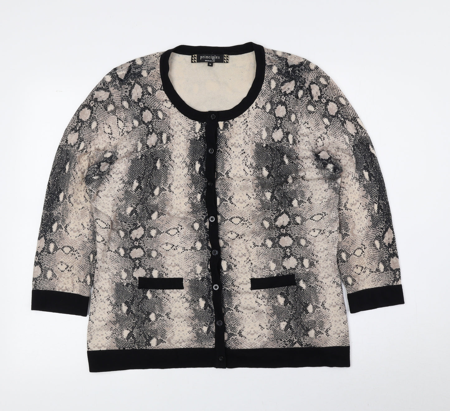 Principles Womens Beige Round Neck Animal Print Viscose Cardigan Jumper Size 16 - Snake Print