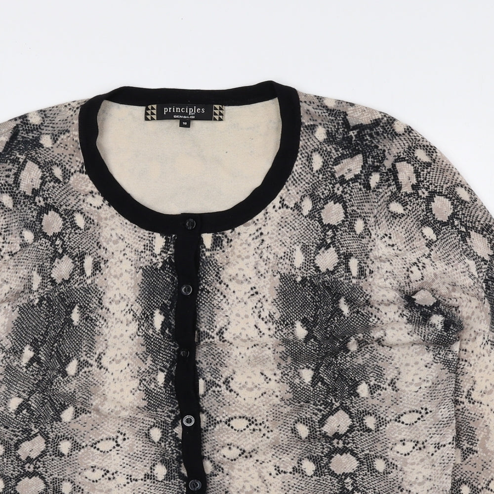 Principles Womens Beige Round Neck Animal Print Viscose Cardigan Jumper Size 16 - Snake Print