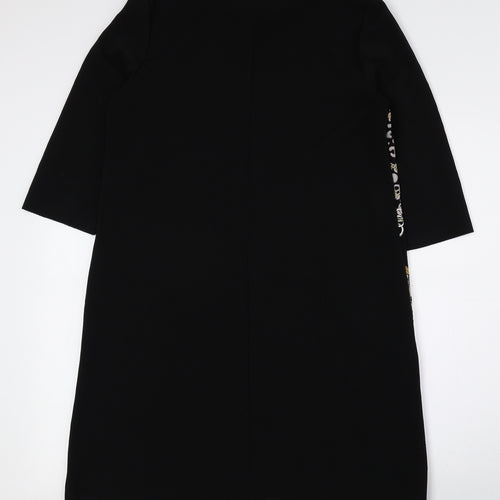 Zara Womens Black Geometric Polyester A-Line Size M Round Neck Pullover